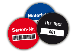 Verschiedene runde Inventaretiketten mit Barcode